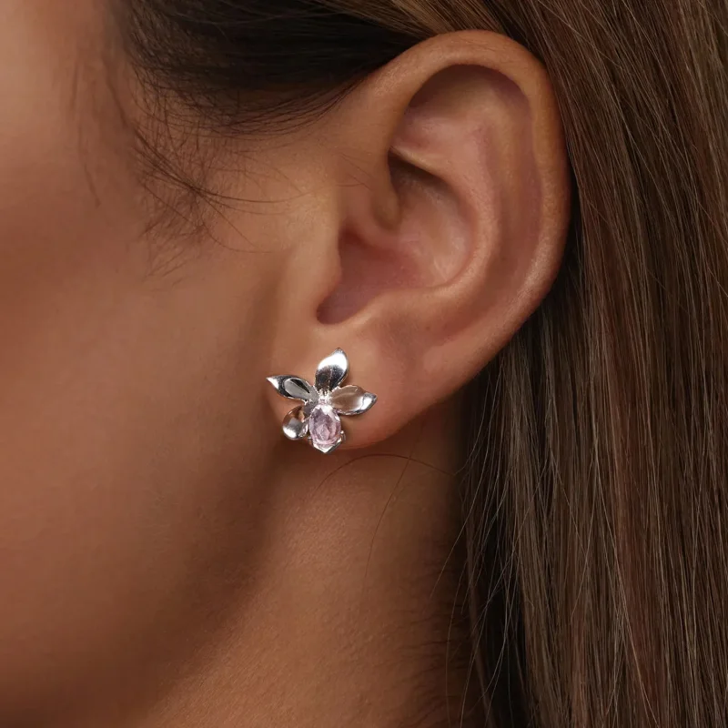 (image for) PANDORA Style Pink Flower Earrings - SCE1723 - View 6