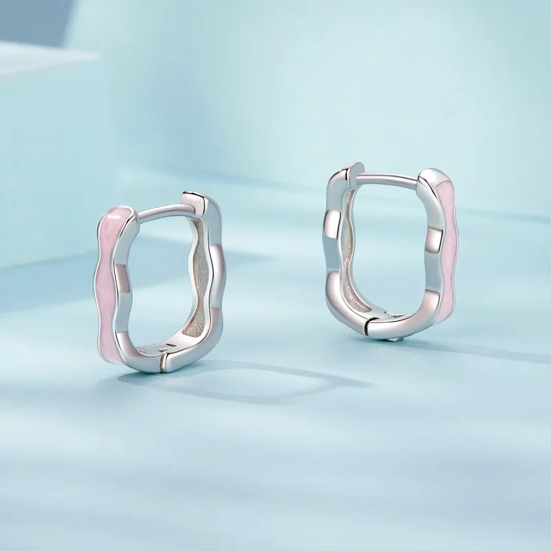 (image for) PANDORA Style Pink Square Earrings - SCE1709 - View 3