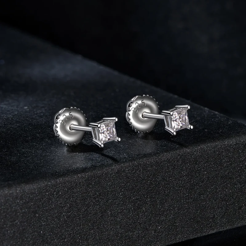 (image for) PANDORA Style Princess Moissanite Earrings (One Certificate) - MSE047-S - View 2
