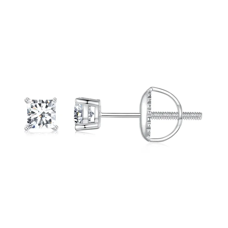 (image for) PANDORA Style Princess Moissanite Earrings (One Certificate) - MSE047-S - Product Image