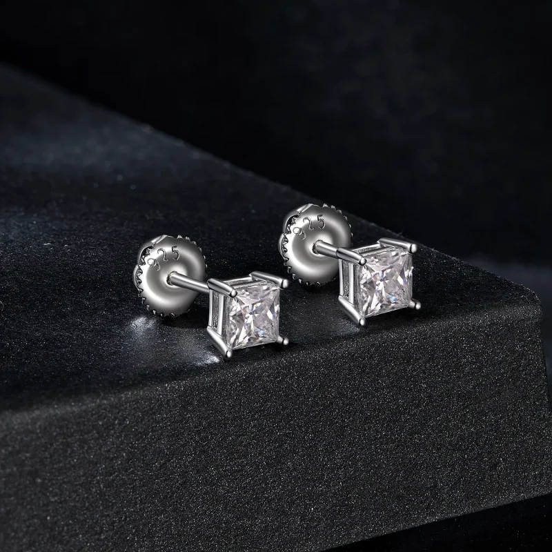 (image for) PANDORA Style Princess Moissanite Earrings (Two Certificates) - MSE047-L - View 2