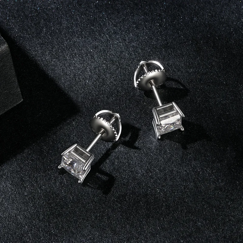 (image for) PANDORA Style Princess Moissanite Earrings (Two Certificates) - MSE047-L - View 3