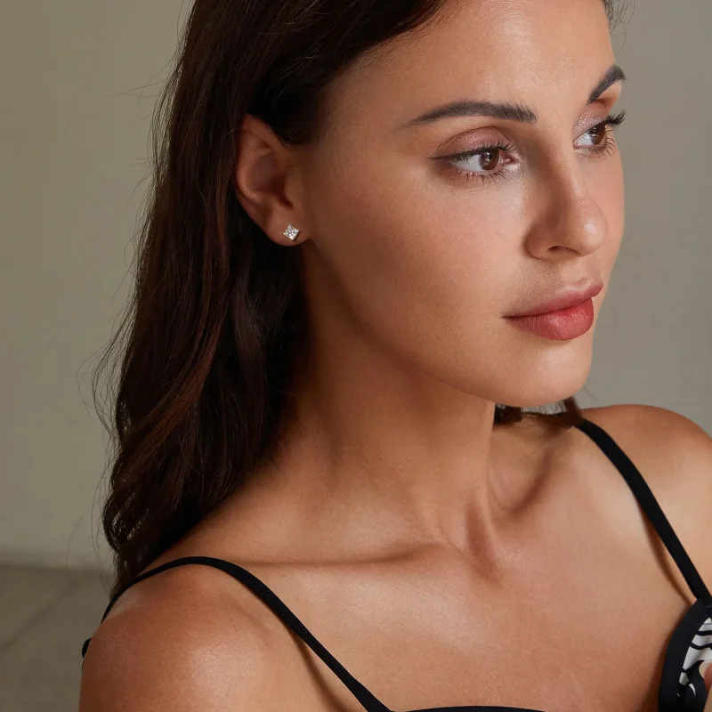 (image for) PANDORA Style Princess Moissanite Earrings (Two Certificates) - MSE047-L - View 8