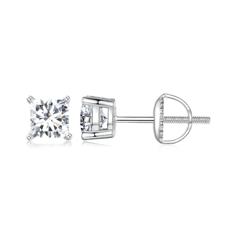 (image for) PANDORA Style Princess Moissanite Earrings (Two Certificates) - MSE047-L - Product Image