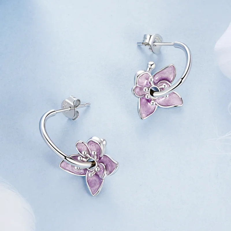 (image for) PANDORA Style Purple Flower Earrings - BSE976 - View 3
