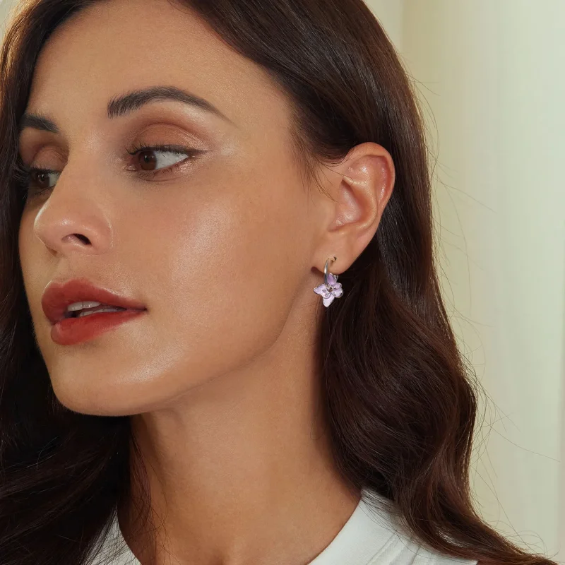 (image for) PANDORA Style Purple Flower Earrings - BSE976 - View 6