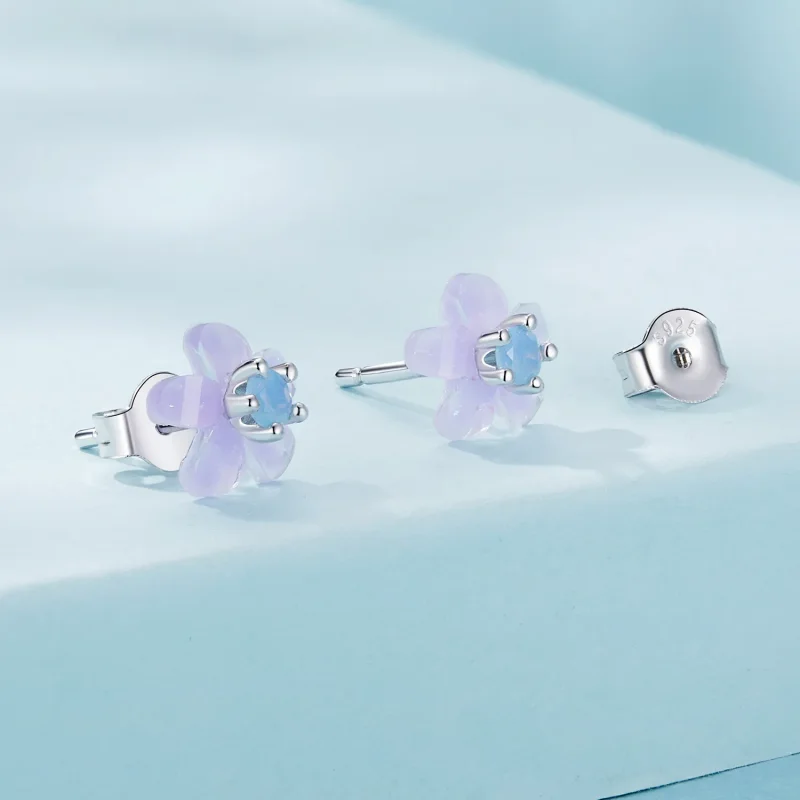 (image for) PANDORA Style Purple Flower Earrings - SCE1733 - View 2