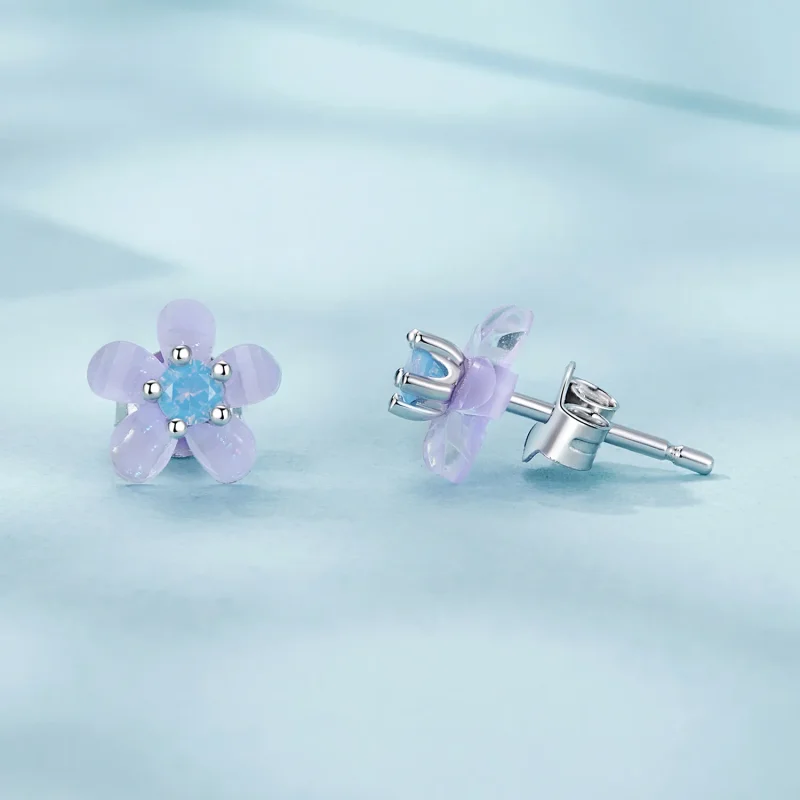 (image for) PANDORA Style Purple Flower Earrings - SCE1733 - View 4