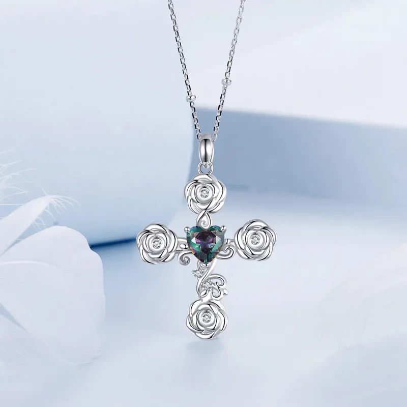 (image for) PANDORA Style Rose Cross Necklace - BSN379 - View 3