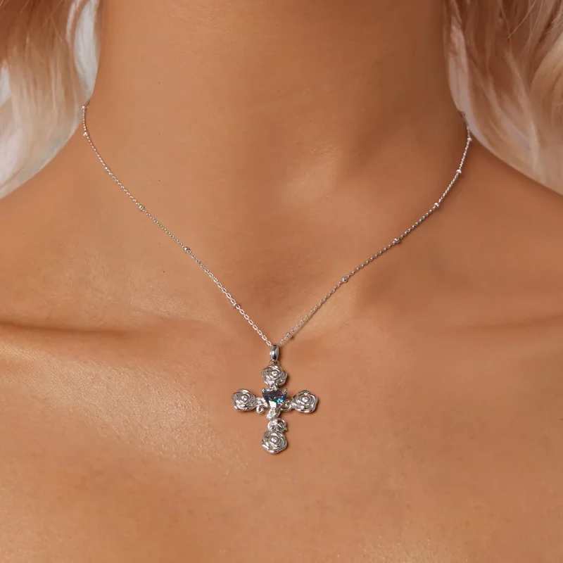 (image for) PANDORA Style Rose Cross Necklace - BSN379 - View 5