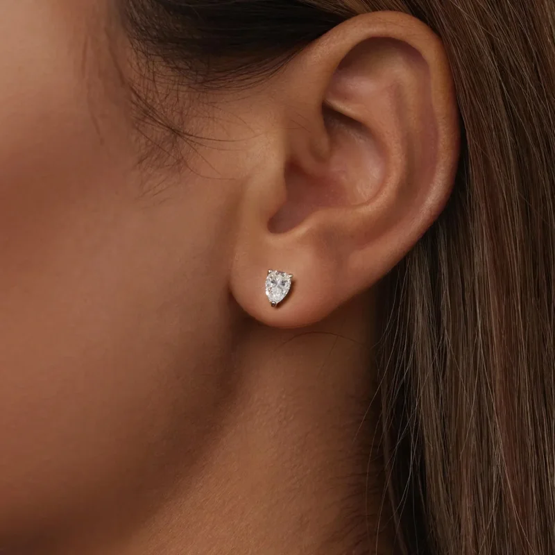 (image for) PANDORA Style Water Drop Moissanite Earrings (Two Certificates) - MSE049 - View 5