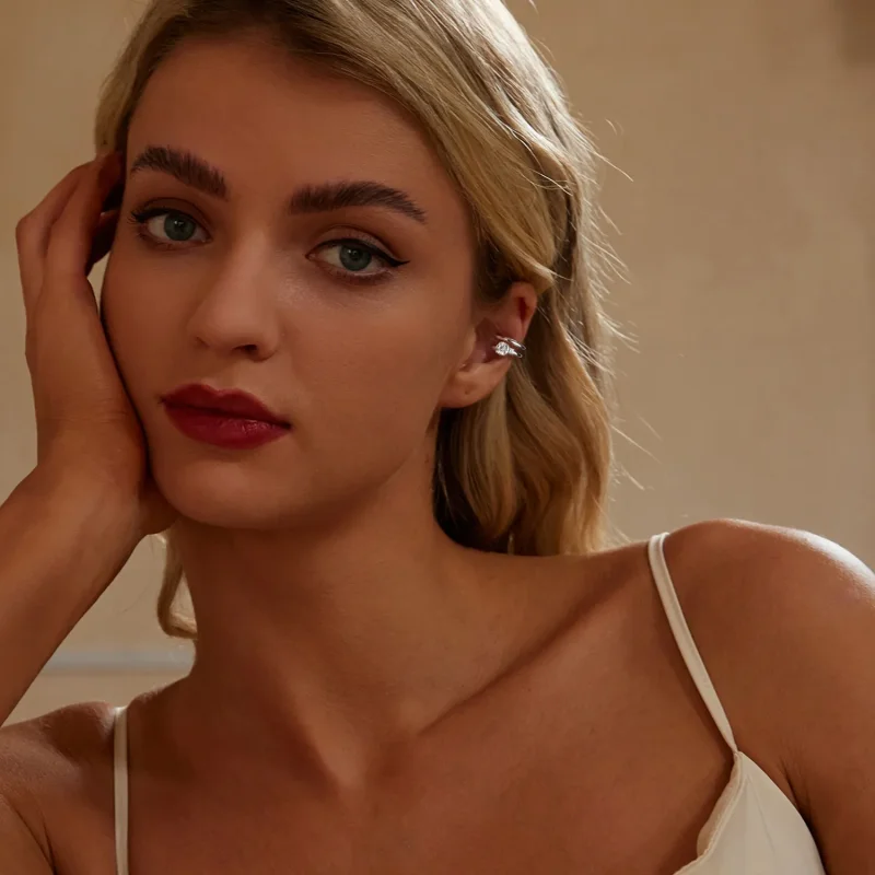 (image for) PANDORA Style Double Moissanite Ear Cuff (with one certificate) - MSE058 - View 7