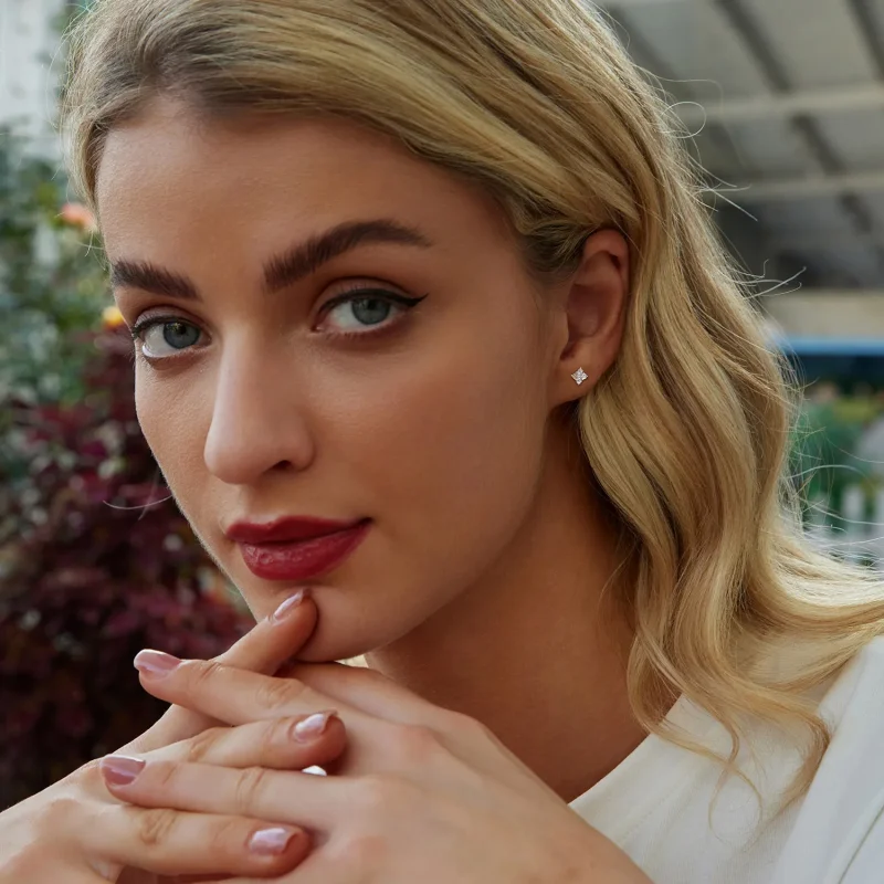 (image for) PANDORA Style Four-leaf clover moissanite earrings (with one certificate) - MSE0 - View 7