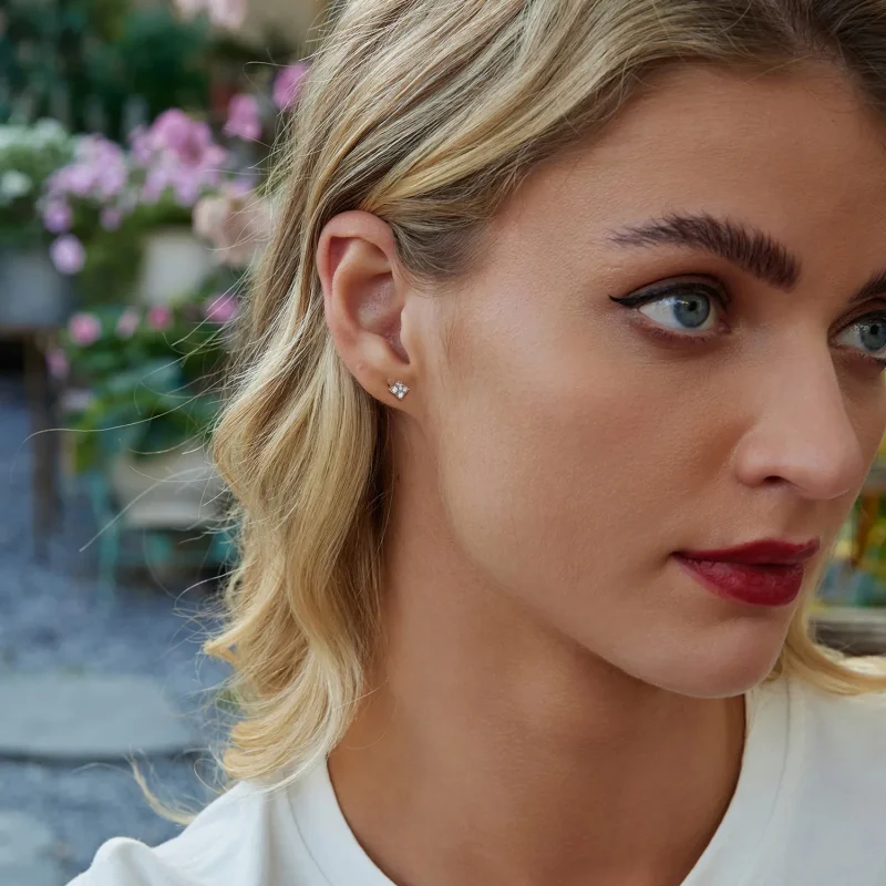 (image for) PANDORA Style Four-leaf clover moissanite earrings (with one certificate) - MSE0 - View 9