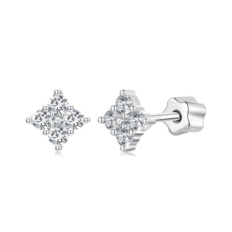 (image for) PANDORA Style Four-leaf clover moissanite earrings (with one certificate) - MSE056 - Product Image