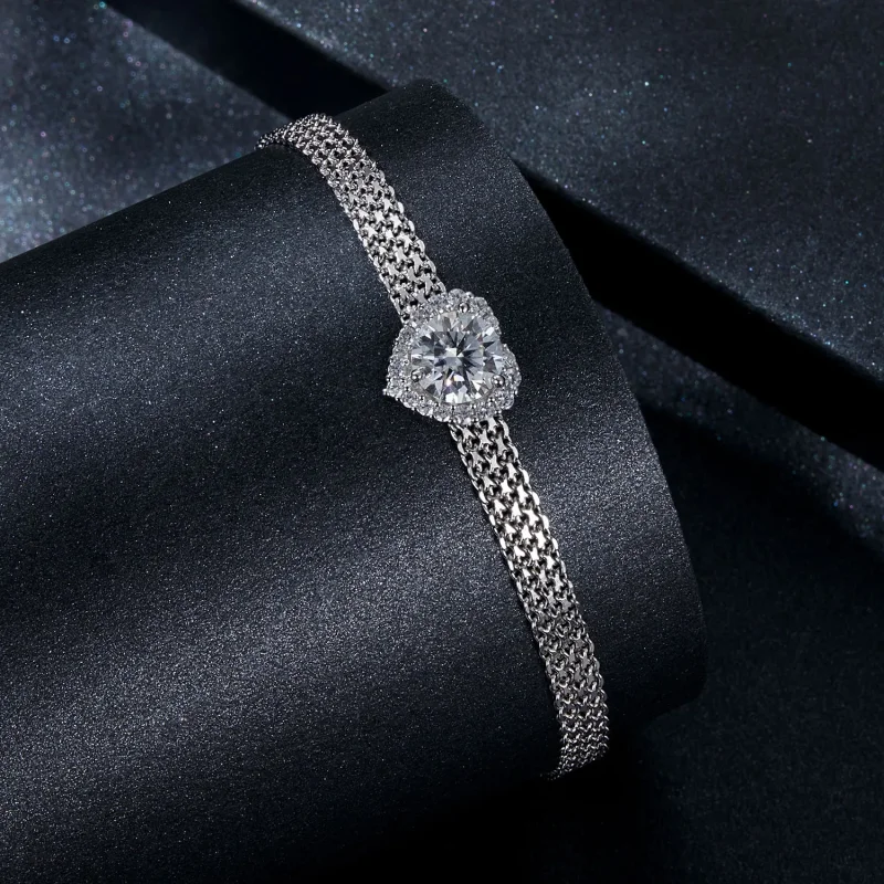 (image for) PANDORA Style Heart Moissanite Braided Bracelet (with one certificate) - MSB019 - View 2