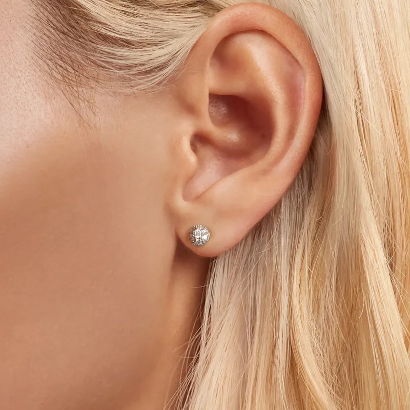 (image for) PANDORA Style Hemisphere Moissanite Earrings (with one certificate) - MSE057 - View 5