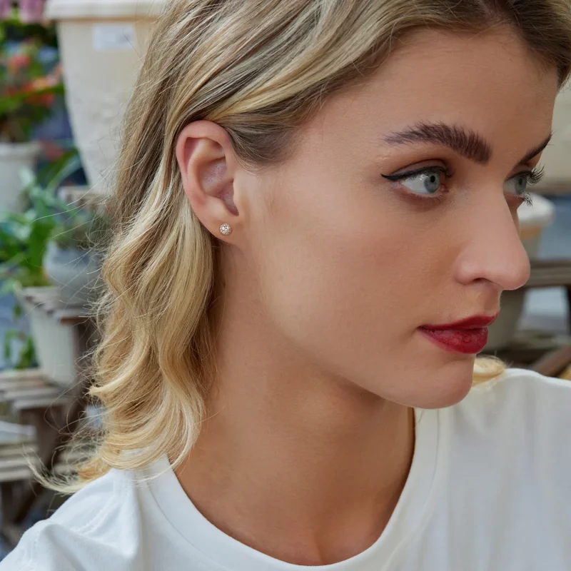 (image for) PANDORA Style Hemisphere Moissanite Earrings (with one certificate) - MSE057 - View 9