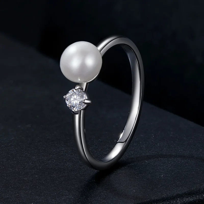 (image for) PANDORA Style Natural pearl moissanite ring (with one certificate) - MSR053 - View 2