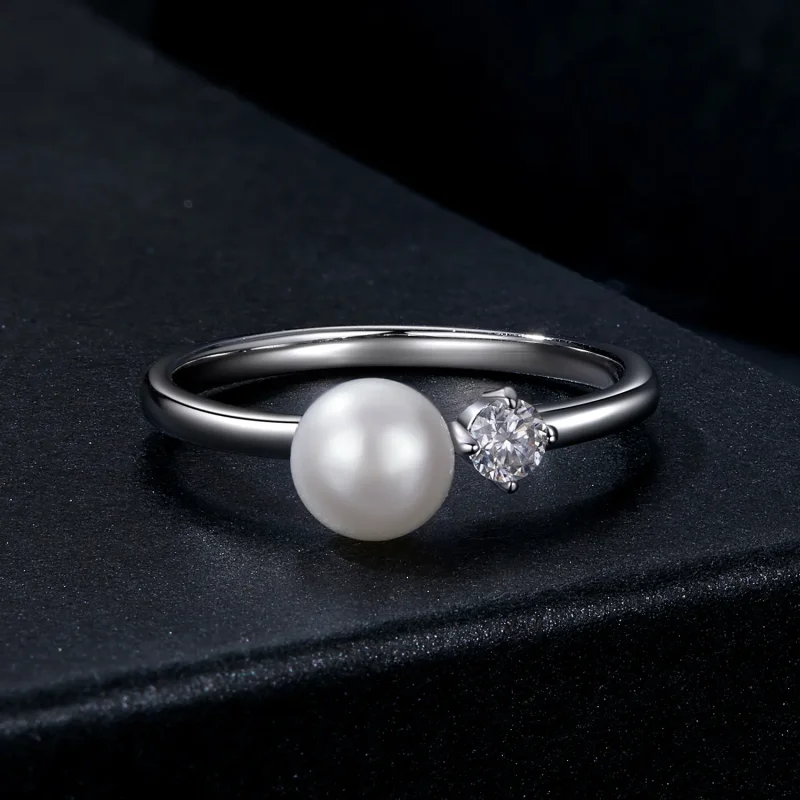 (image for) PANDORA Style Natural pearl moissanite ring (with one certificate) - MSR053 - View 3