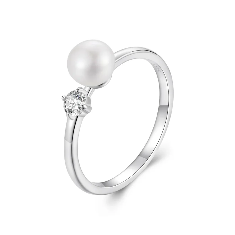 (image for) PANDORA Style Natural pearl moissanite ring (with one certificate) - MSR053 - Product Image