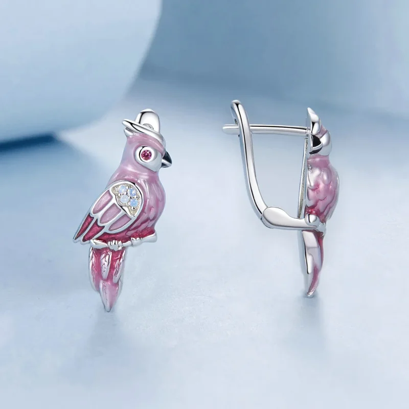 (image for) PANDORA Style Pink Parrot Earrings - BSE1005 - View 3