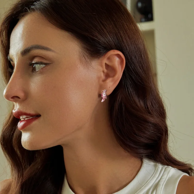 (image for) PANDORA Style Pink Parrot Earrings - BSE1005 - View 8