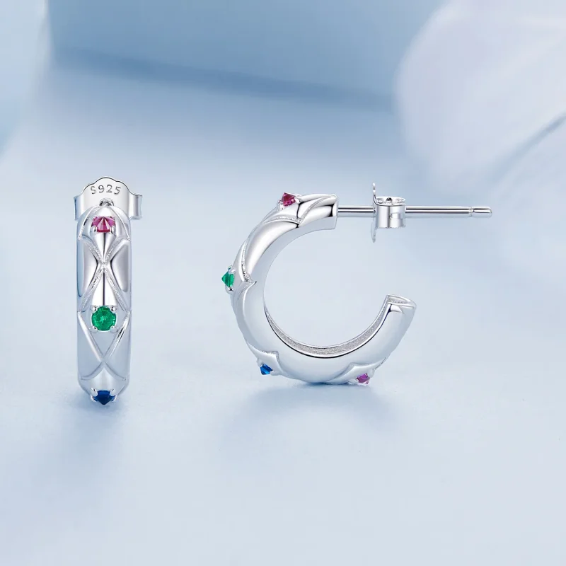 (image for) PANDORA Style Vintage diamond pattern earrings - BSE1032 - View 4