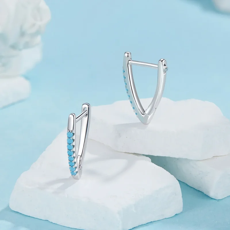 (image for) PANDORA Style V-shaped turquoise earrings - BSE1020 - View 3