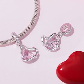 Pandora Style Heart Shaped Ribbon Dangle - BSC922