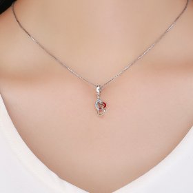 Pandora Style Silver Dangle Charm, Heart to Heart, Red Enamel - SCC735