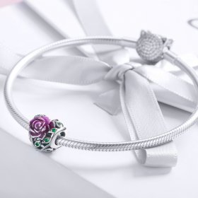 Pandora Style Silver Charm, Rose Heart, Multicolor Enamel - SCC927