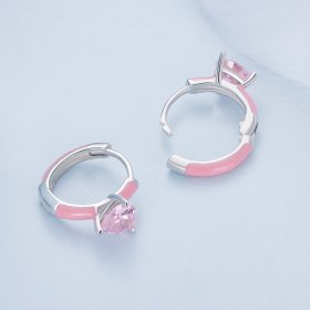 Pandora Style Pink Heart-Shaped Hoop Earrings - BSE813