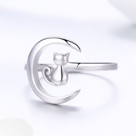 Silver Moon & Cat Ring - PANDORA Style - SCR451