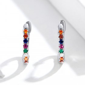Pandora Style Silver Hoop Earrings, Colorful Zircon - SCE721