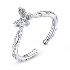 Pandora Style Silver Open Ring, Vintage Patterned Butterfly - SCR634