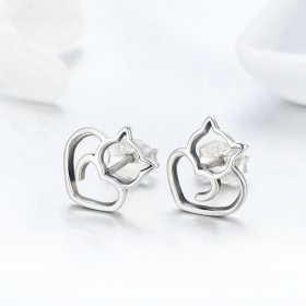 Silver Cute Cat Stud Earrings - PANDORA Style - SCE271