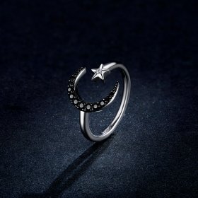 Pandora Style Silver Open Ring, Mysterious Moon and Star - BSR137