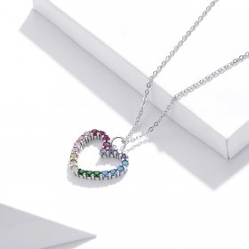 Pandora Style Silver Necklace, Love of Rainbow, Multicolor Enamel - SCN449