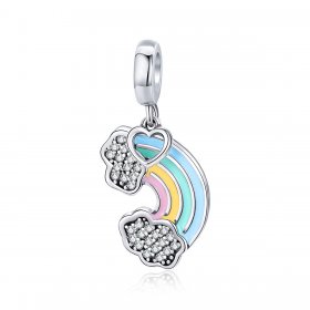 Pandora Style Silver Dangle Charm, Rainbow After Rain, Multicolor Enamel - SCC905