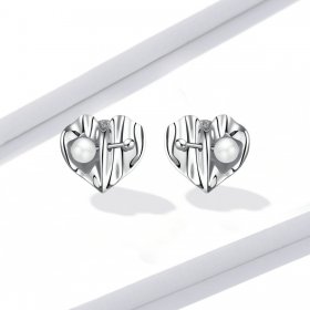 PANDORA Style Love Shell Beads - Texture Stud Earrings - BSE551-A