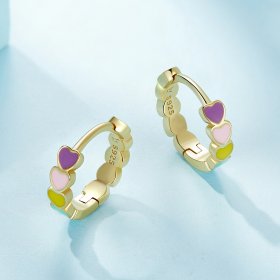 Pandora Style Golden Rainbow Love Hoop Earrings - SCE909-B
