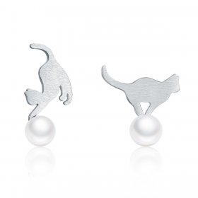 Silver Playful Kitten Stud Earrings - PANDORA Style - SCE235