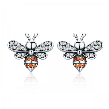 Silver Bee Story Stud Earrings - PANDORA Style - SCE344