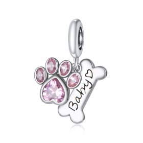 Pandora Style Silver Bangle Charm, Cute Dog Paw - SCC1680