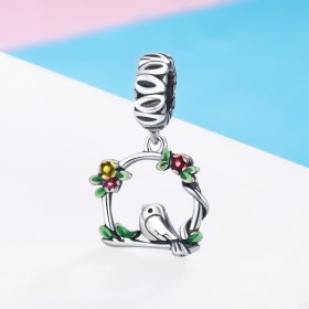 Pandora Style Silver Dangle Charm, Spring Bird, Multicolor Enamel - SCC645