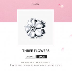 Pandora Style Silver Charm, Three Flowers - SCC1486