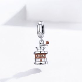 Pandora Style Silver Dangle Charm, Coffee Grinder, Brown Enamel - BSC170