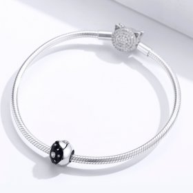 Pandora Style Silver Charm, Chinoiserie Yin Yang, Black Enamel - BSC192