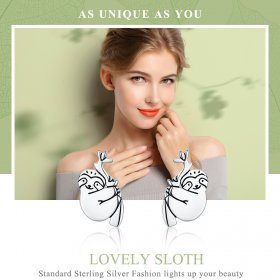 Silver Sloth Stud Earrings - PANDORA Style - SCE327